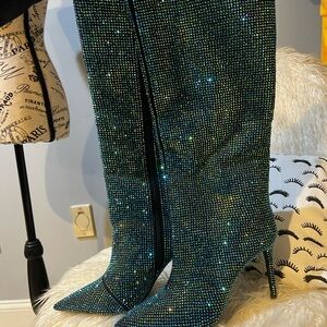 INC International Concepts Teal Sparkle Knee-High Stiletto Boots